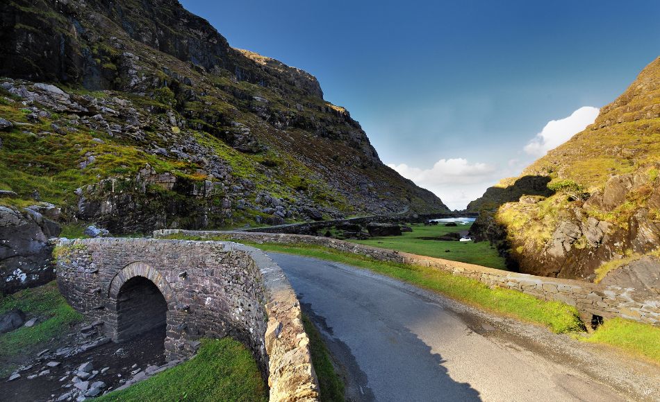 View of the Gap of Dunloe - a road between two mountain ranges in Killarney National Park.